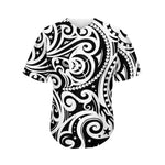 Black And White Polynesian Tattoo Print Men's Baseball Jersey