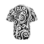 Black And White Polynesian Tattoo Print Men's Baseball Jersey