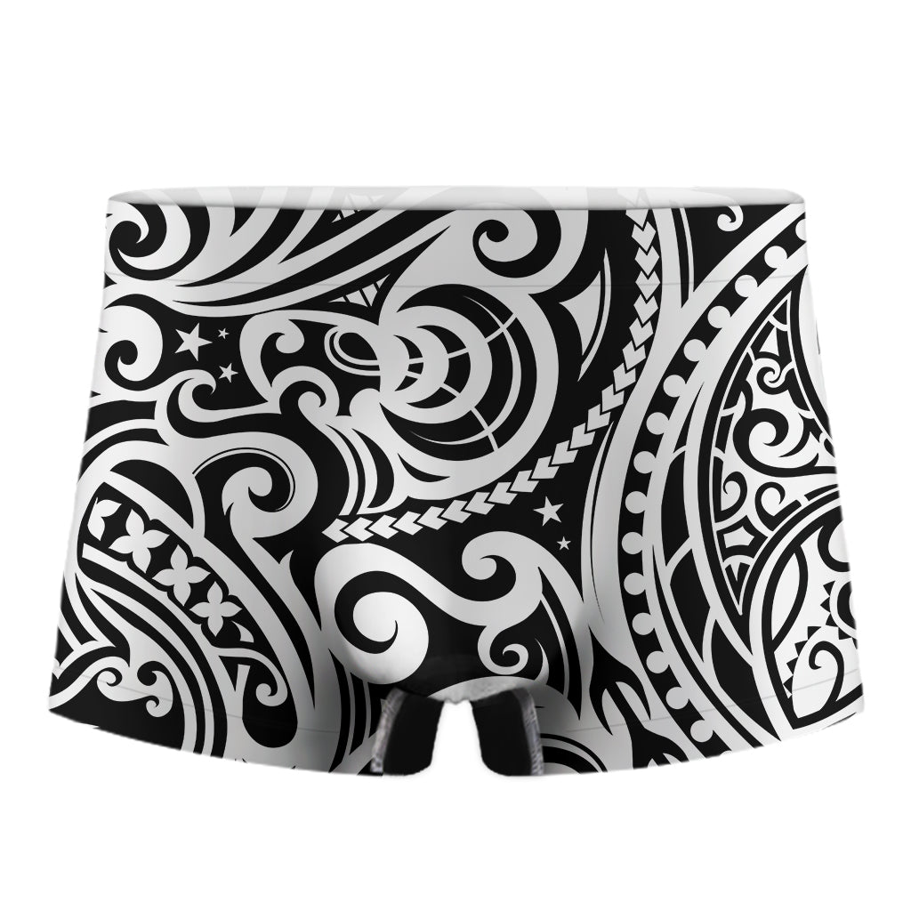 Black And White Polynesian Tattoo Print Men's Boxer Briefs