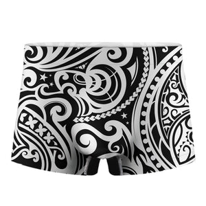 Black And White Polynesian Tattoo Print Men's Boxer Briefs