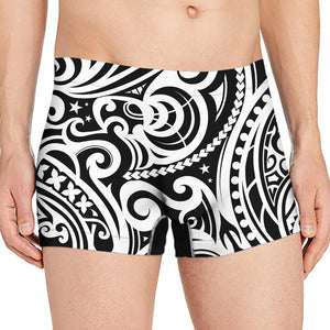 Black And White Polynesian Tattoo Print Men's Boxer Briefs