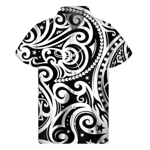 Black And White Polynesian Tattoo Print Men's Short Sleeve Shirt