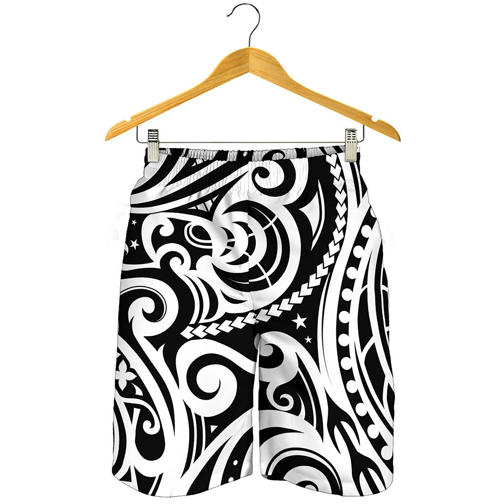 Black And White Polynesian Tattoo Print Men's Shorts