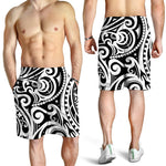 Black And White Polynesian Tattoo Print Men's Shorts