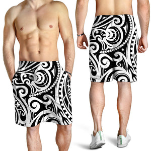 Black And White Polynesian Tattoo Print Men's Shorts