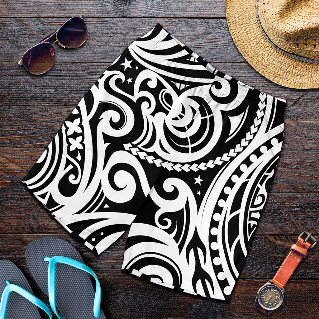 Black And White Polynesian Tattoo Print Men's Shorts