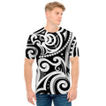 Black And White Polynesian Tattoo Print Men's T-Shirt