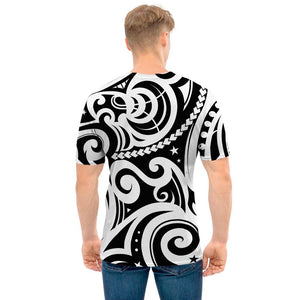 Black And White Polynesian Tattoo Print Men's T-Shirt
