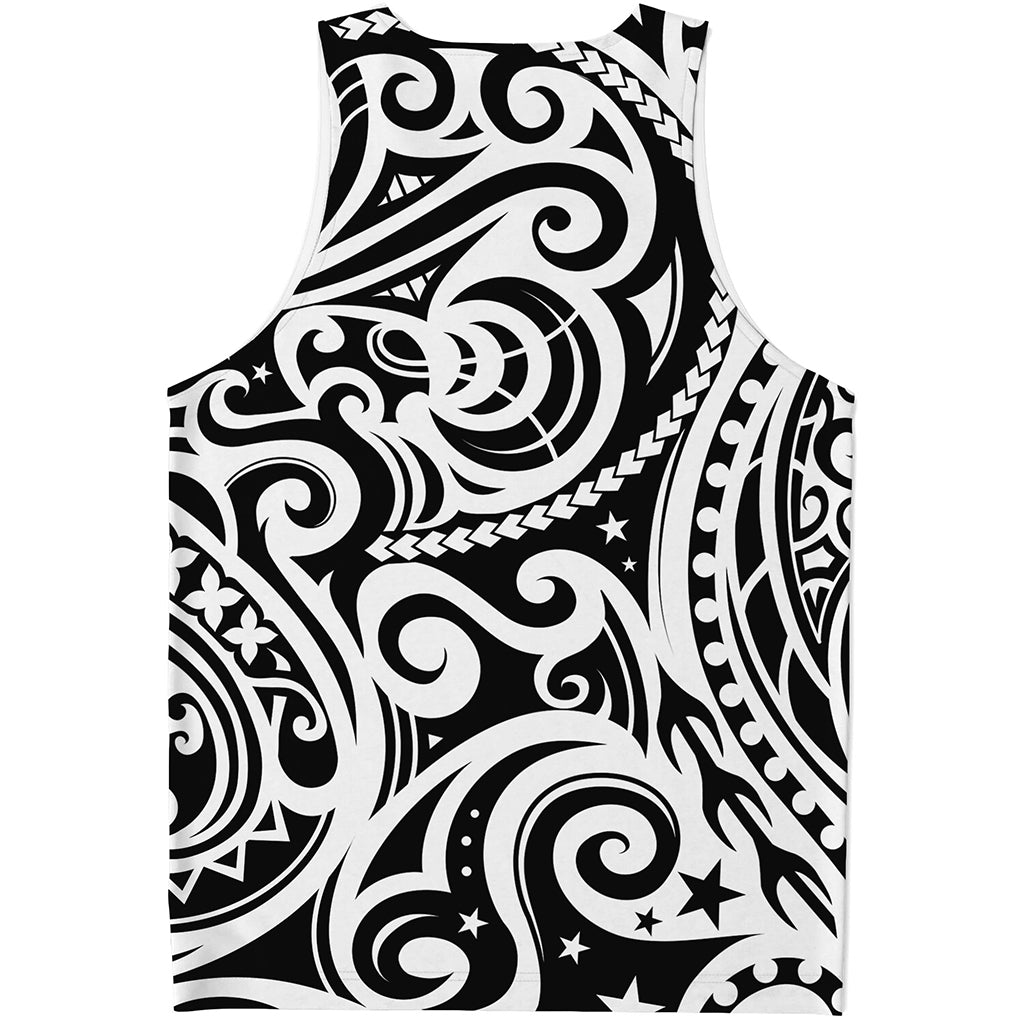 Black And White Polynesian Tattoo Print Men's Tank Top