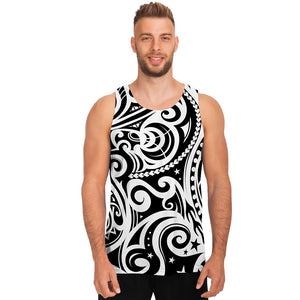 Black And White Polynesian Tattoo Print Men's Tank Top