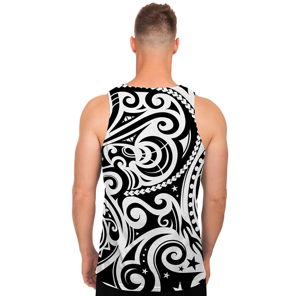 Black And White Polynesian Tattoo Print Men's Tank Top