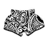 Black And White Polynesian Tattoo Print Muay Thai Boxing Shorts