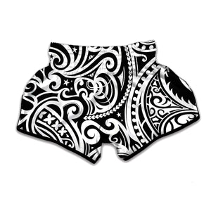 Black And White Polynesian Tattoo Print Muay Thai Boxing Shorts