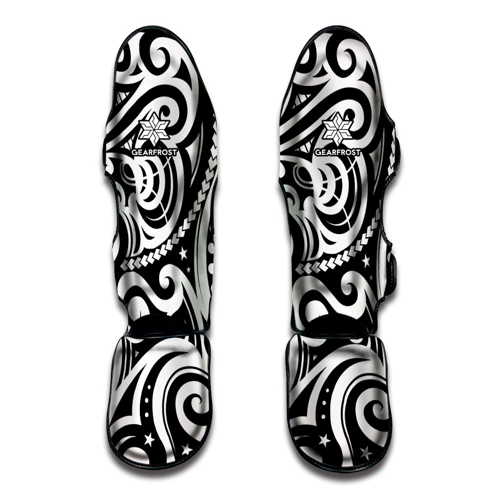 Black And White Polynesian Tattoo Print Muay Thai Shin Guard