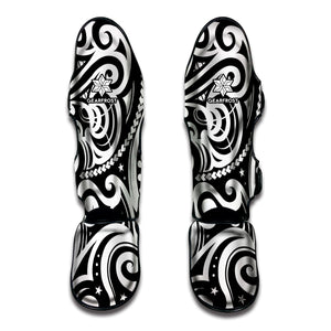 Black And White Polynesian Tattoo Print Muay Thai Shin Guards