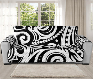 Black And White Polynesian Tattoo Print Oversized Sofa Protector