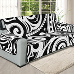 Black And White Polynesian Tattoo Print Oversized Sofa Protector