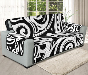 Black And White Polynesian Tattoo Print Oversized Sofa Protector