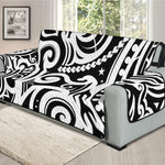 Black And White Polynesian Tattoo Print Oversized Sofa Protector