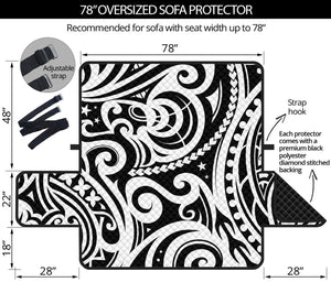 Black And White Polynesian Tattoo Print Oversized Sofa Protector