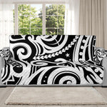 Black And White Polynesian Tattoo Print Oversized Sofa Protector