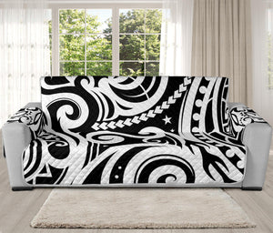 Black And White Polynesian Tattoo Print Oversized Sofa Protector