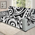 Black And White Polynesian Tattoo Print Oversized Sofa Protector