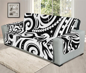 Black And White Polynesian Tattoo Print Oversized Sofa Protector