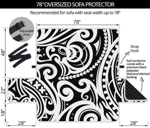 Black And White Polynesian Tattoo Print Oversized Sofa Protector