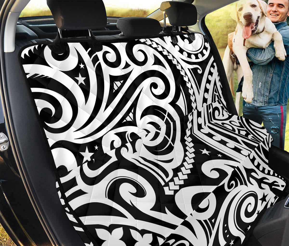 Black And White Polynesian Tattoo Print Pet Car Back Seat Cover