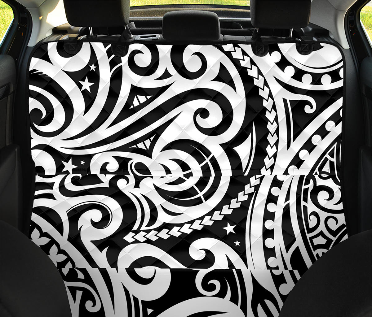 Black And White Polynesian Tattoo Print Pet Car Back Seat Cover