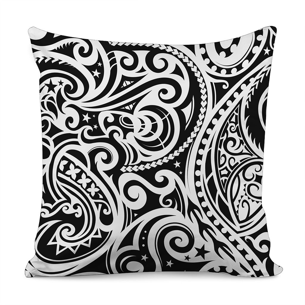 Black And White Polynesian Tattoo Print Pillow Cover