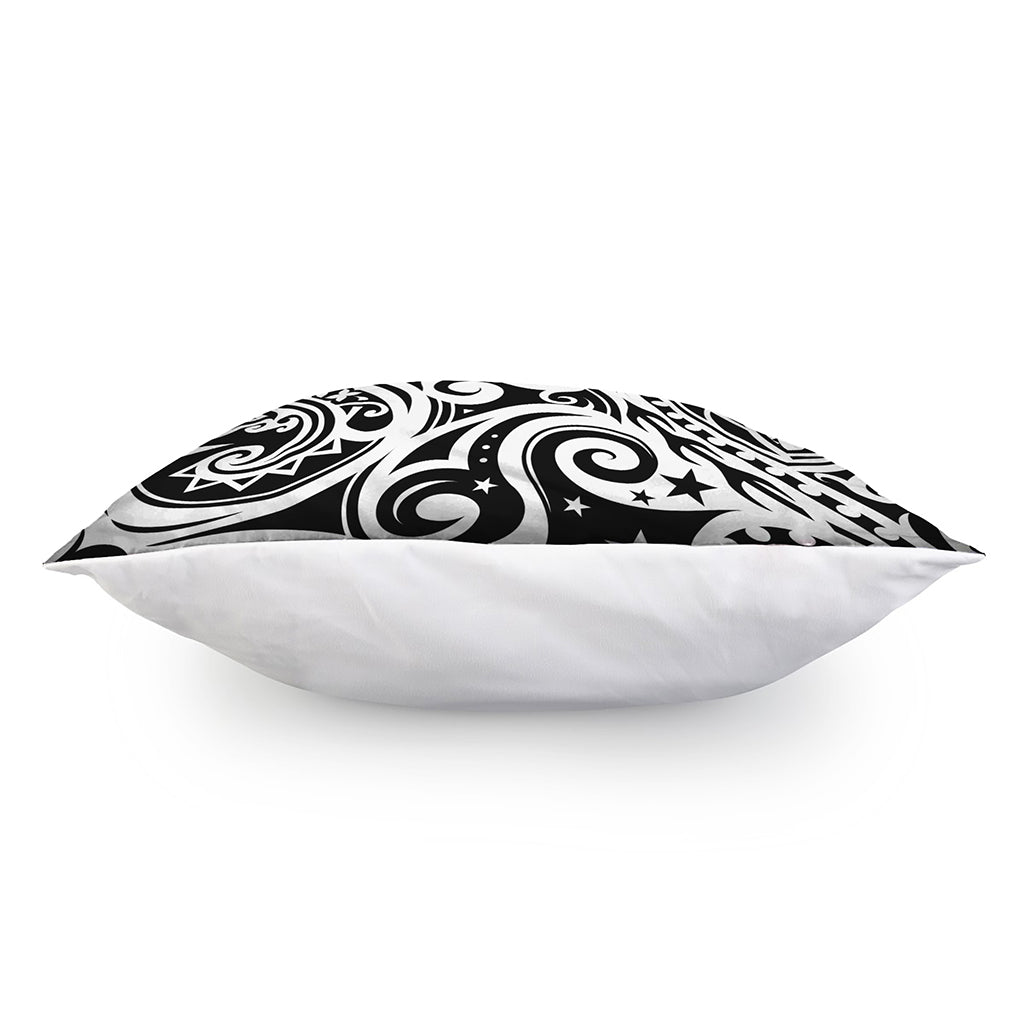 Black And White Polynesian Tattoo Print Pillow Cover