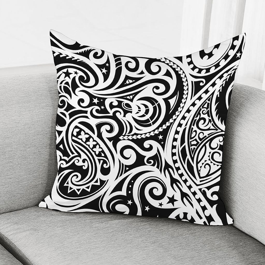 Black And White Polynesian Tattoo Print Pillow Cover