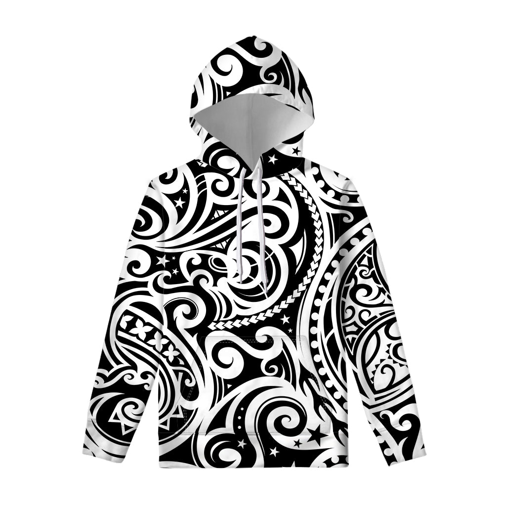 Black And White Polynesian Tattoo Print Pullover Hoodie