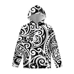 Black And White Polynesian Tattoo Print Pullover Hoodie