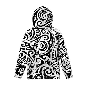 Black And White Polynesian Tattoo Print Pullover Hoodie