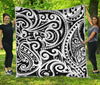 Black And White Polynesian Tattoo Print Quilt