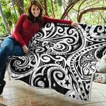 Black And White Polynesian Tattoo Print Quilt