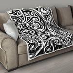 Black And White Polynesian Tattoo Print Quilt