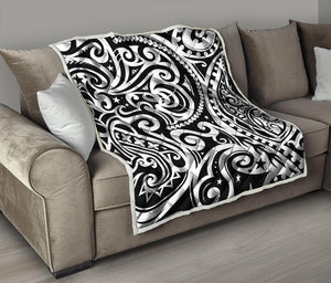 Black And White Polynesian Tattoo Print Quilt