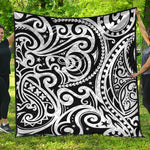 Black And White Polynesian Tattoo Print Quilt