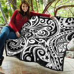 Black And White Polynesian Tattoo Print Quilt