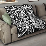 Black And White Polynesian Tattoo Print Quilt