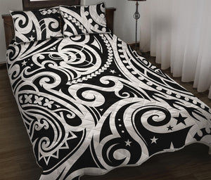 Black And White Polynesian Tattoo Print Quilt Bed Set