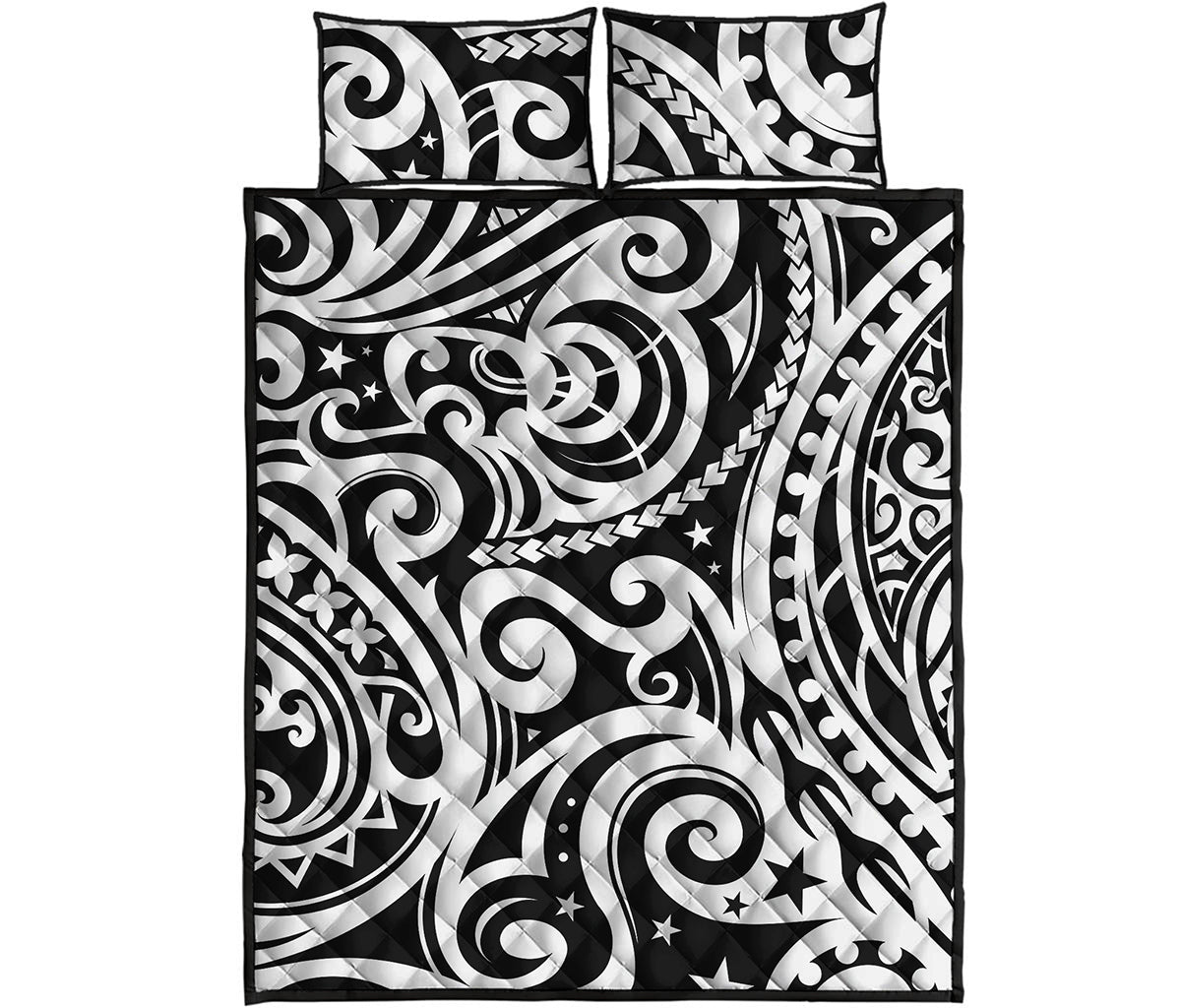 Black And White Polynesian Tattoo Print Quilt Bed Set