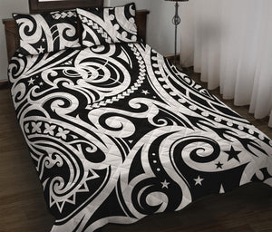 Black And White Polynesian Tattoo Print Quilt Bed Set