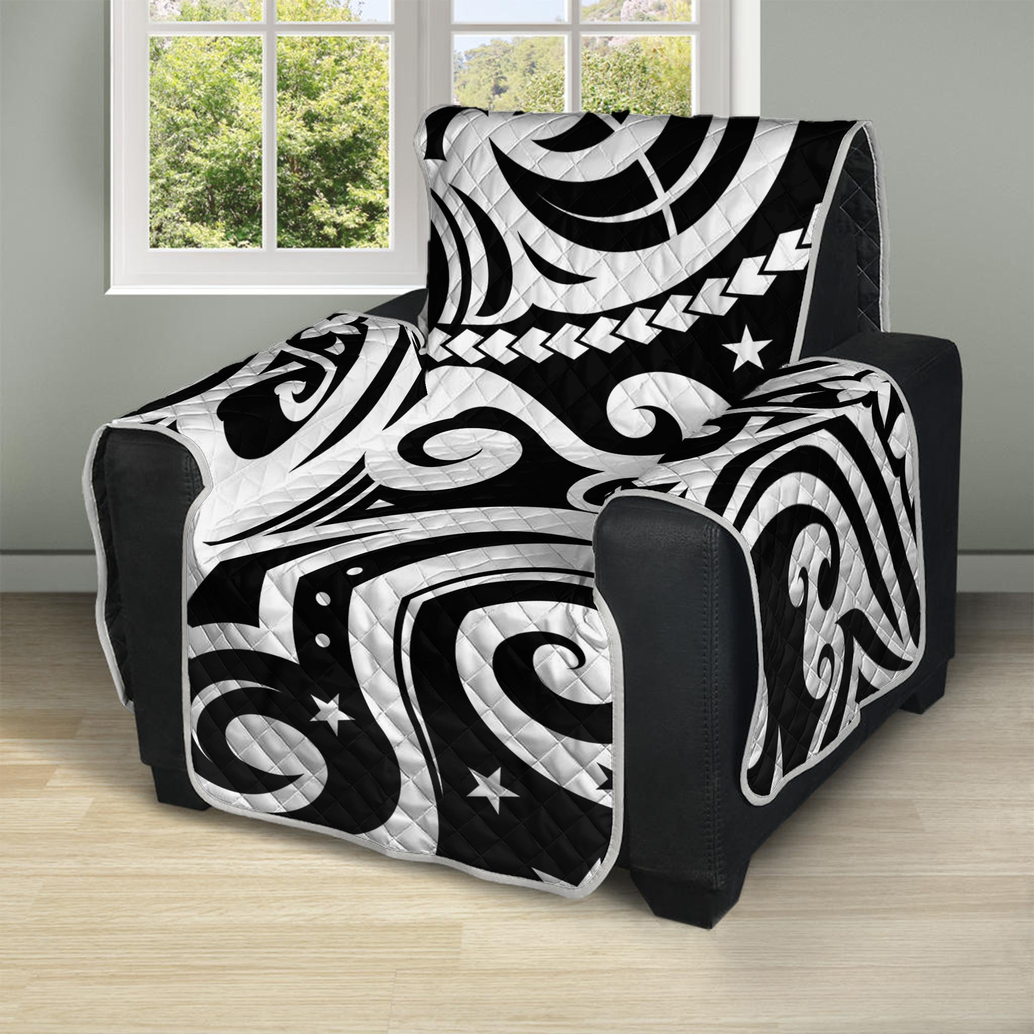 Black And White Polynesian Tattoo Print Recliner Protector