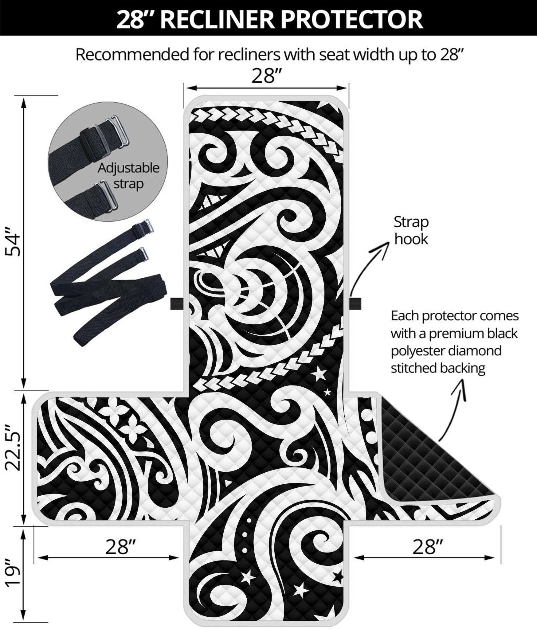 Black And White Polynesian Tattoo Print Recliner Protector