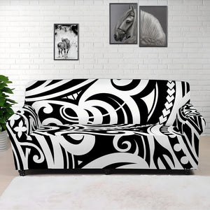 Black And White Polynesian Tattoo Print Sofa Cover